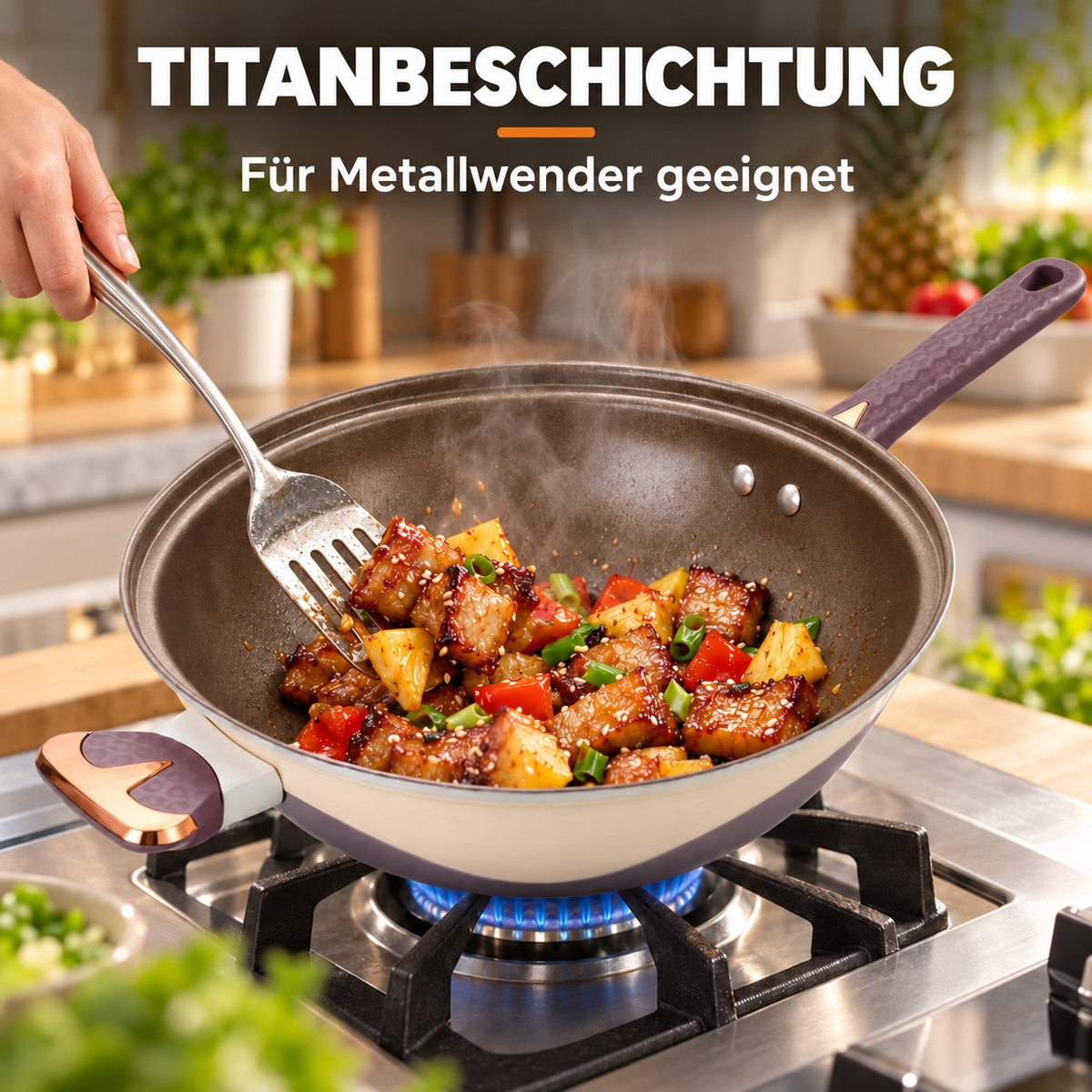 Le Hakusan – Wok Schmiedeeisen, TITANBESCHICHTUNG: Für Metallwender geeignet