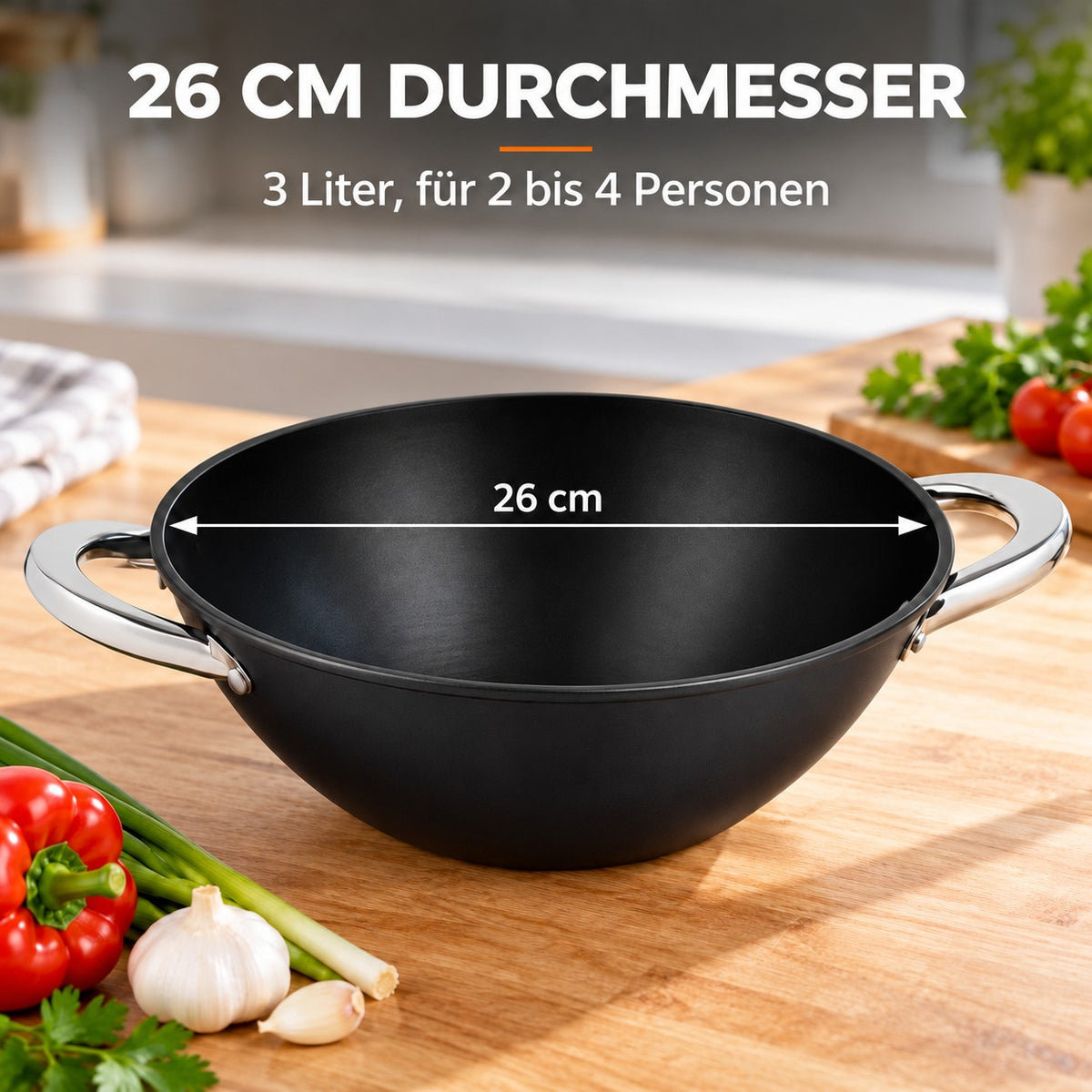 Le Nantai – Wok Set 4 Personen, 26 CM DURCHMESSER: 3 Liter, für 2 bis 4 Personen